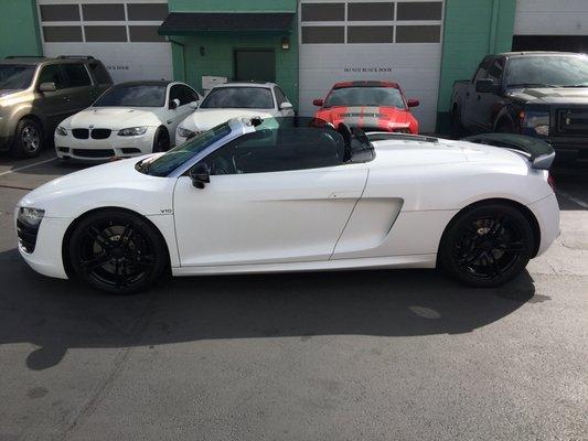 Audi R8 Wrapped Pearl White
 Window Tint 
 Powder coated wheels