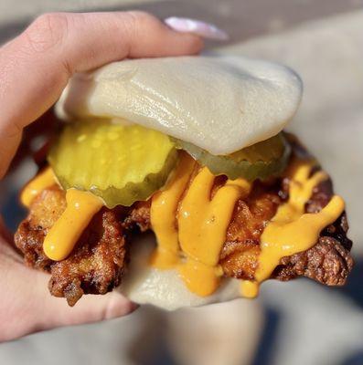 Spicy Fried Chicken Bao Sandwich from Boba and Bites @boba.and.bites on Instagram! Damn, one of the most incredible sammies I've ever had!