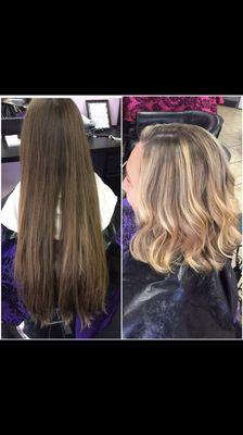 Before and after long brown to fun short blond bob.  by Brandi