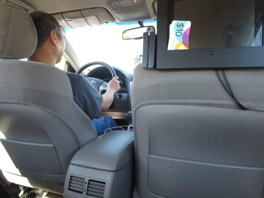 Inside one of the cabs.