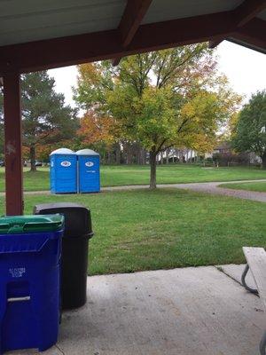 View from Open park shelter with picnic tables