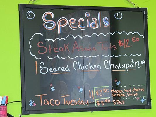 Daily specials: lunch specials are on a different board