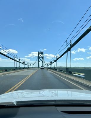 On the bridge in our car