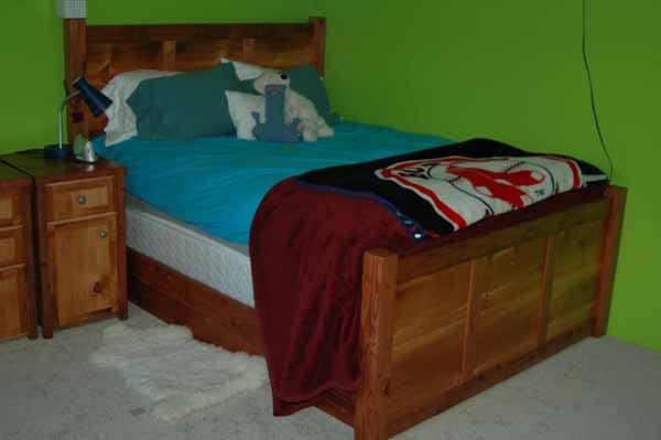 Panel bed and nightstand.