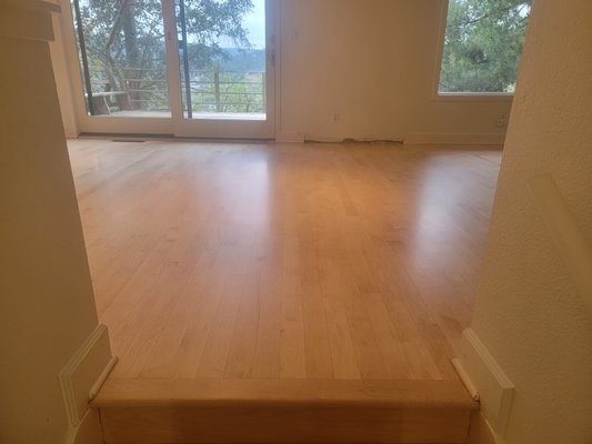 Maple floor refinish with loba ontop satin