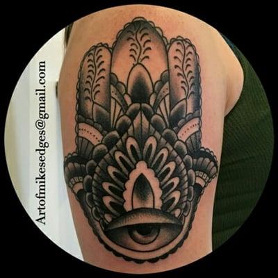 Black and grey Hamsa by Mike Sedges.