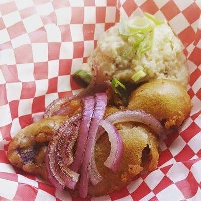 Murakami at Bat: Tempura battered ribeye steak with mashed wasabi cauliflower.