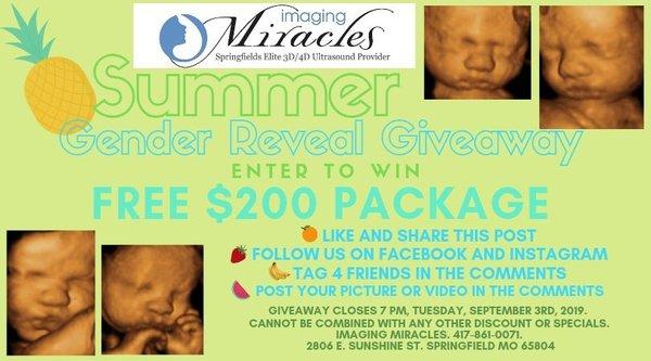 Imaging Miracles Summer Gender Reveal Giveaway! Check out our Facebook page to enter to win a FREE $200 Package!