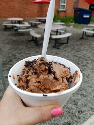 Peanut butter cup with chocolate sprinkles.