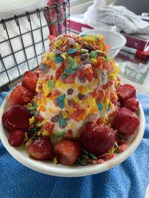 Over the rainbow shave ice!! So good!  Shave ice with the fresh fruit is a GAME CHANGER!!