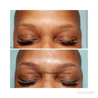 Realistic hair stroke tattoo also known as microblading