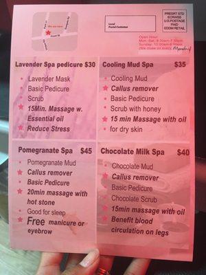 Pedicure menu!