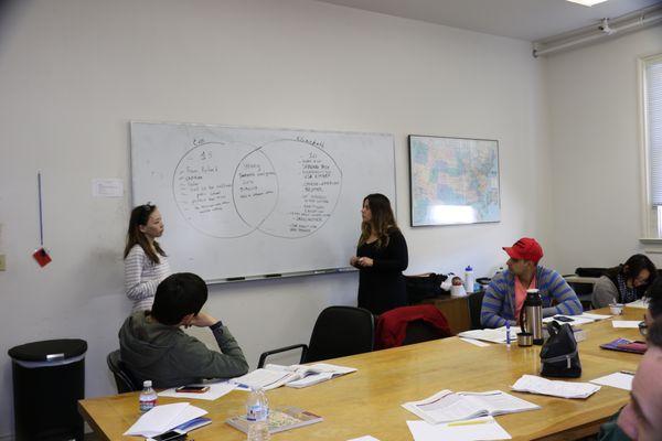 Students give a speaking presentation