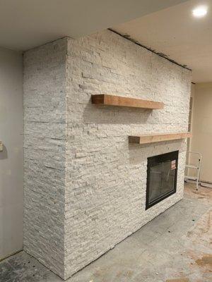 Completed brick fireplace