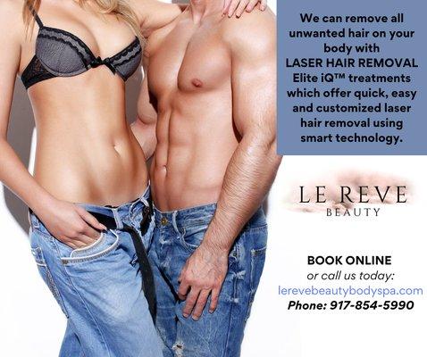 Hair removal by Elite iQ treatments! Remove all unwanted hair from your body in our beauty aesthetic salon! Call us at: (917) 854 5990