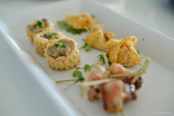 Dates w/ Bacon, Adobo Chicken /Mushroom in Puff Pastry