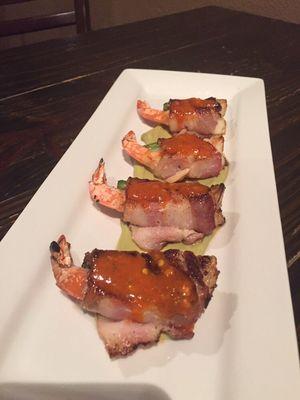 Bacon wrapped shrimp.