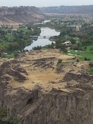 Look down in the canyon. A golf course.