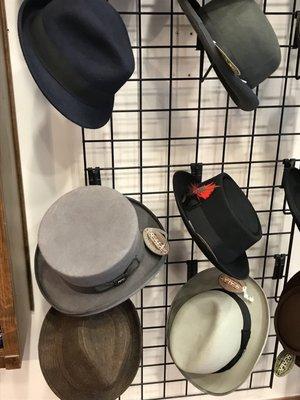 Great selection of fedora and pork pie hats. And yes, the grey one is a top hat (which they have several of)!