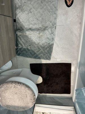 Bathroom mats soaked with water from idk where