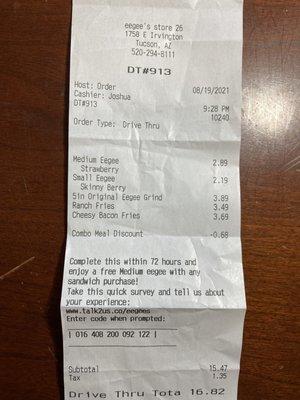 Our receipt