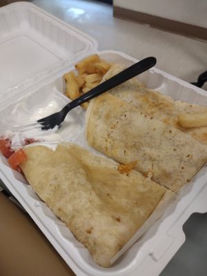 My Un-tanned unseasoned quesadilla and the invisible homemade guacamole it was supposed to come with. Didn't order this if you like food