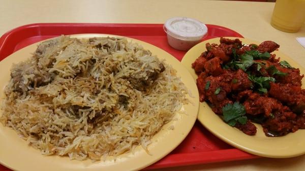 Lamb biriyani and chicken 65