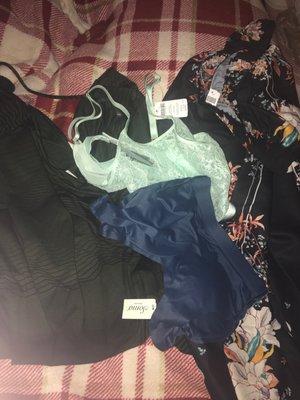 2 bralettes, one pair of silky PJ bottoms and a cozy top to lounge around in!  Oh yeah... 38 bucks!