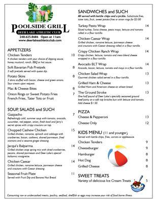 Poolside Grill Menu