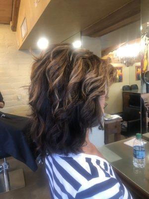 Haircut and highlights great experience with the staff beautiful salon friendly and clean.