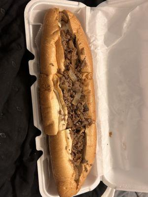 Cheesesteak with fried onions and mushrooms