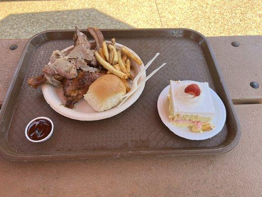 Sampler platter with strawberry cake