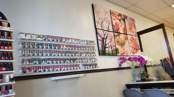 The other wall of nail colours to choose from.