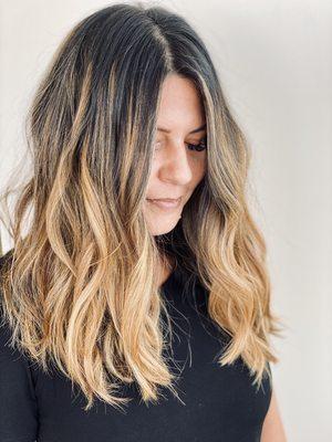 Balayage and long layered haircut