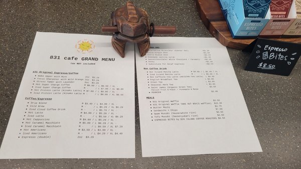 831cafe grand opening menu (updated as of 3/25/2024).