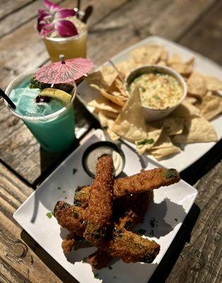 Zucchini Sticks and Spinach Artichoke Dip were so good!