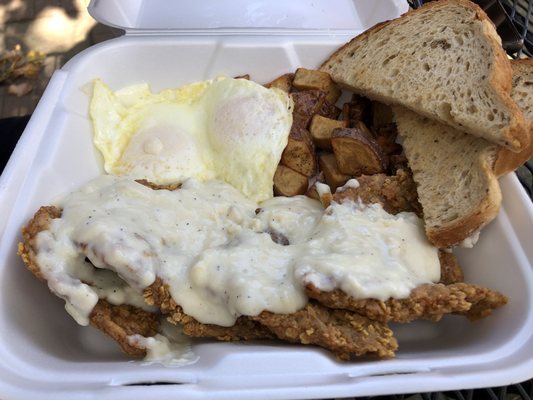 Country fried steak and eggs