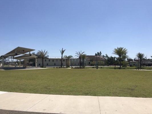 View of the stage and green lawn