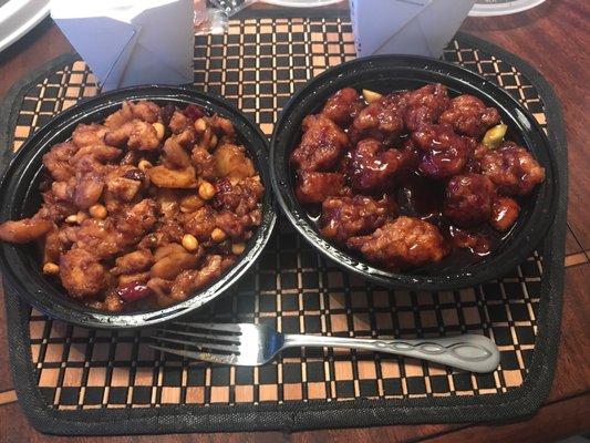 #220 morengo's delight (shrimp, chicken, peanuts in a plum sauce) and #902 General Tso's chicken