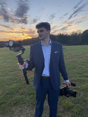 Caleb, lead videographer, shooting a wedding in NC