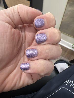 Purple sparkle gel manicure