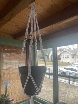 plant hanger Dillon A. made at the macrame class at Mangelsen's