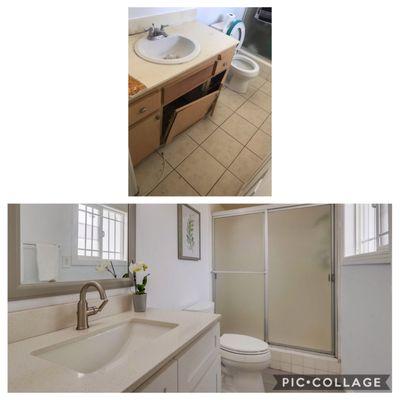 Master bath: before (top) and after (bottom)