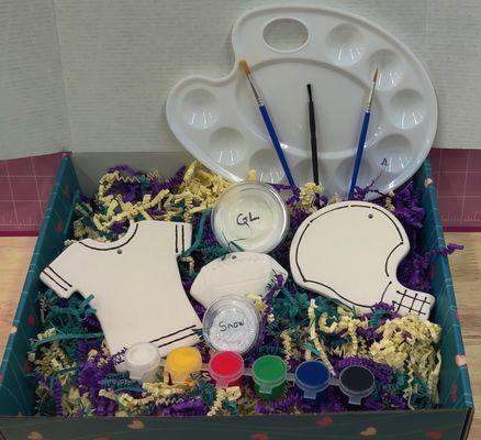 Take-n-make Kits:  Complete with upgraded brushes, brush on glaze, snow/glitter for effect and a reuseable pallet.