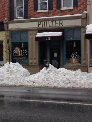 Window signage and lettering for awning.