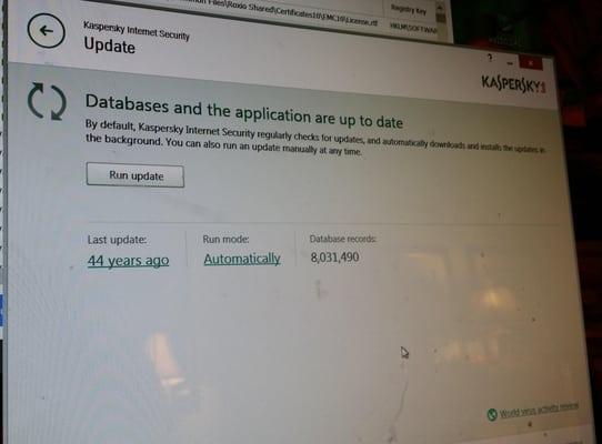 While upgrading a customer's Kaspersky I opened it up to discover that it had not been updated in 44 years!...