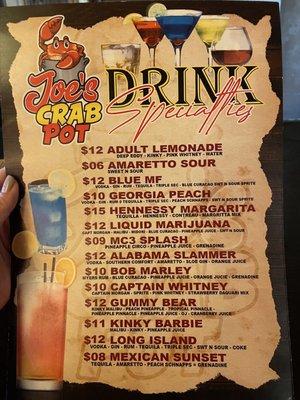 Drink menu