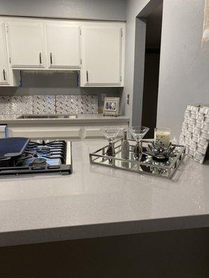 Look at my beautiful quartz countertops and glass tile backsplash! Thanks again Marten!!!!