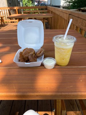 Fried veges, and pineapple smoothie