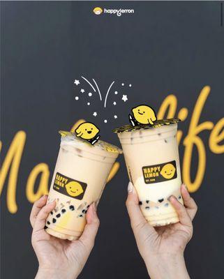 Milk Tea with Puff Cream (Right) Boba Milk Tea with Pudding and Lychee Jelly (Left)